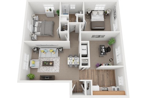 Floor plan for 2 beds, 1 bath, 872 sqft
